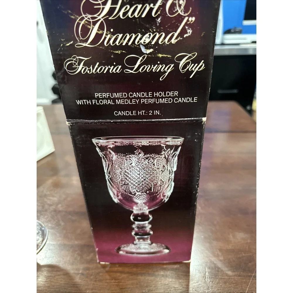 NIB Vintage Avon‎ Heart and Diamond Fostoria Glass Loving Cup Candle Holder 1978